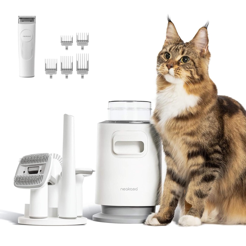 Neakasa Dog Cat Grooming Kit with Vacuum, Self Cleaning Cat Brush Dog Clippers, 12000Pa Pow