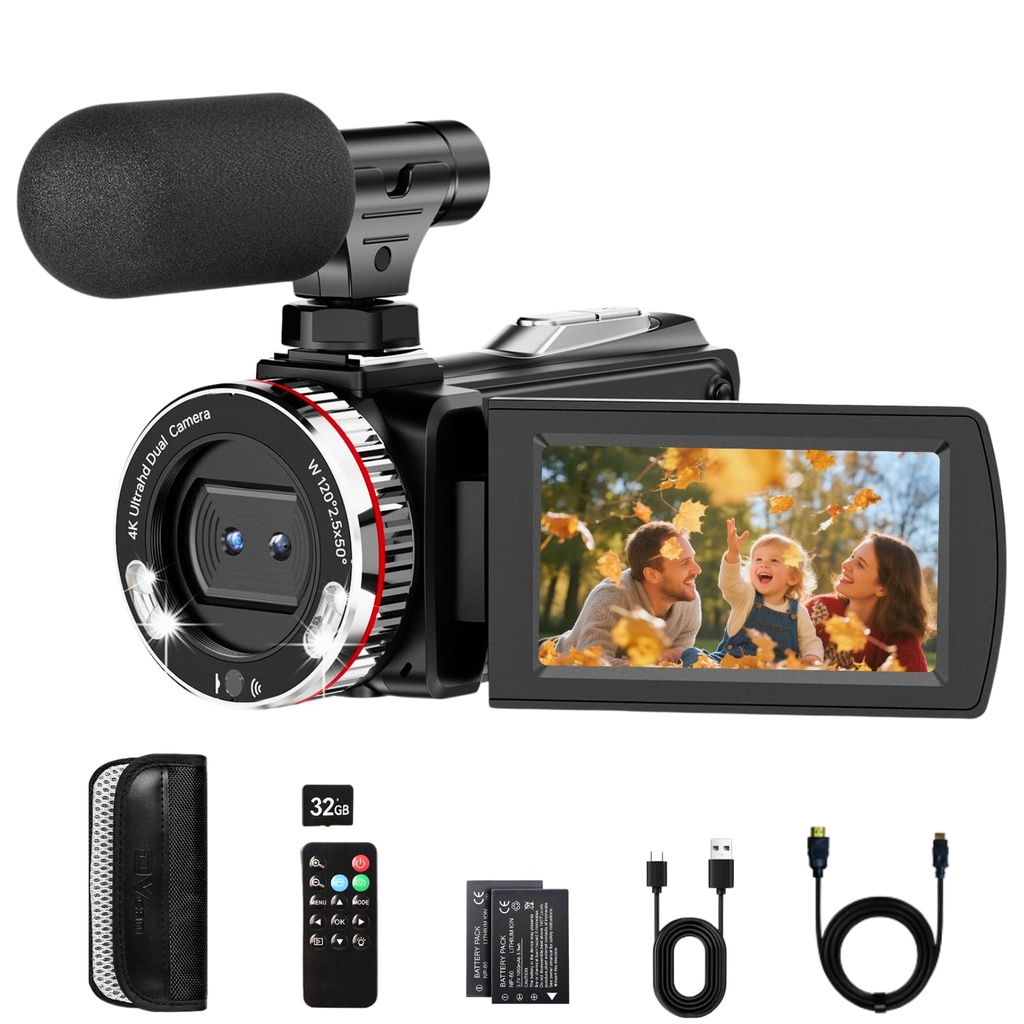 Euiivnt 4K Camcorder Video Camera, Vlogging Camera for YouTube with External Mic, Digital Z