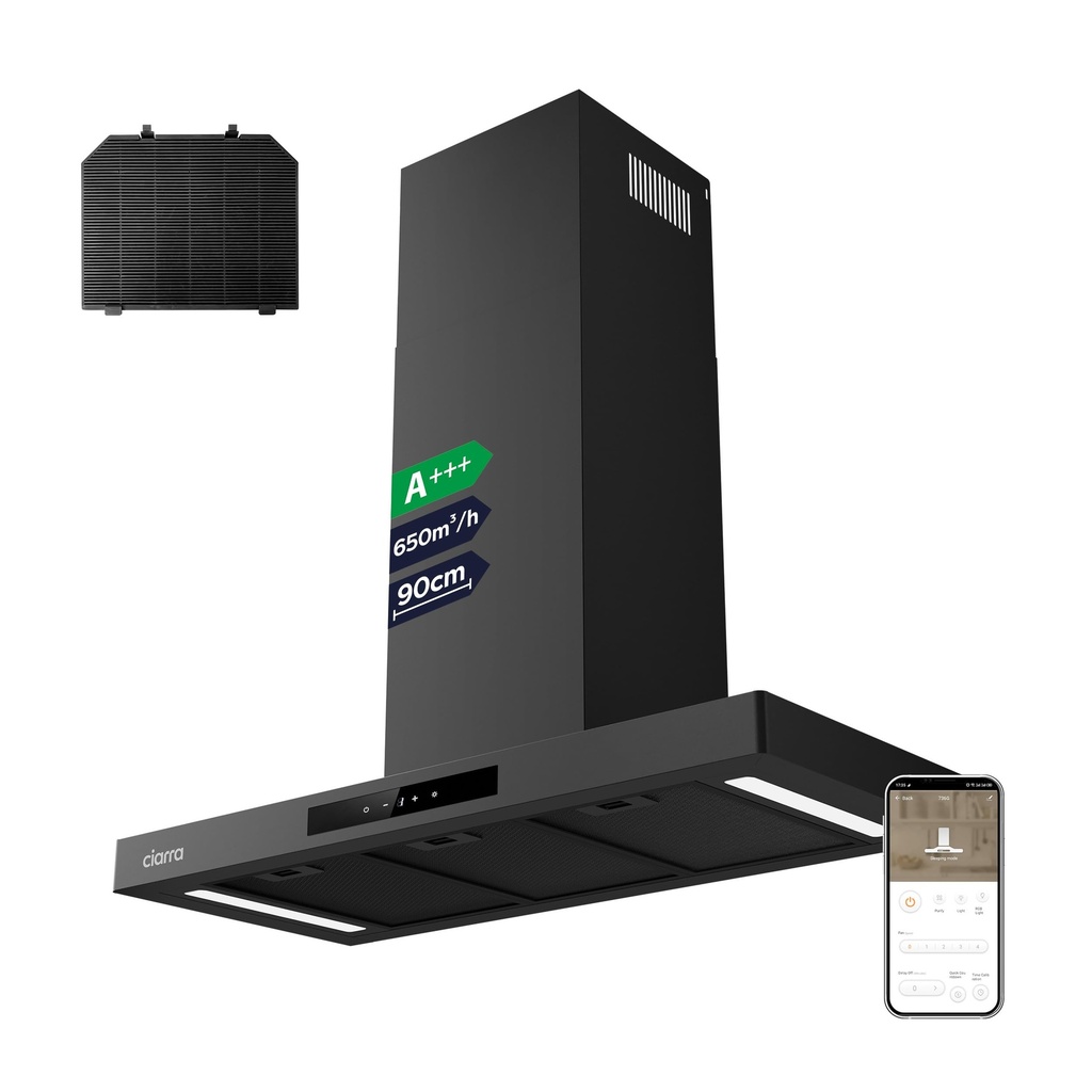 Ciarra 90cm Cooker Hood CBCB9102P Smart App WIFI Touch Control 