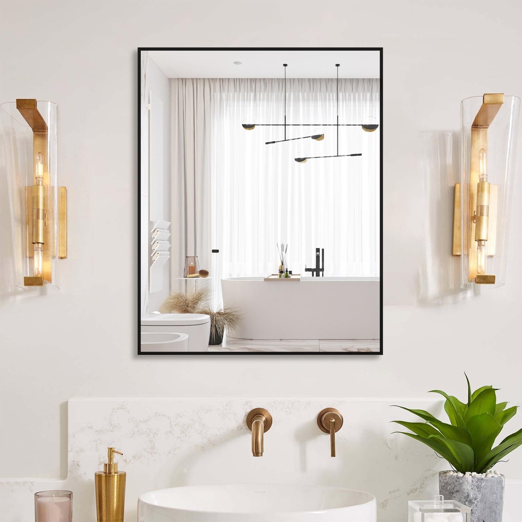 BEAUTME 81.5x60.9 cm Bathroom Mirror,Black Rectangle Mirror,Wall Mounted Bathroom Frame Vani