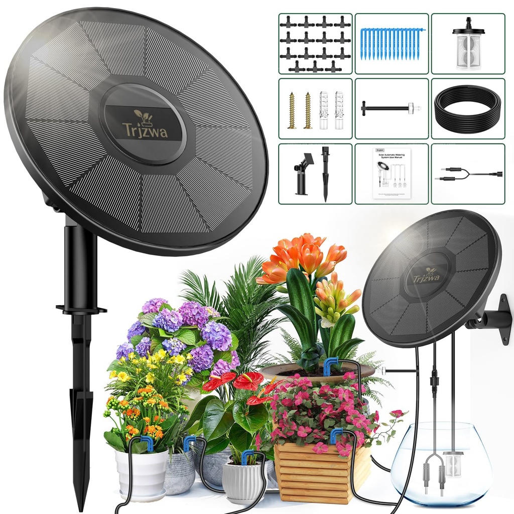 TRJZWA Solar Irrigation System Kit with Early Warning Function,DIY Solar Automatic Drip Irr
