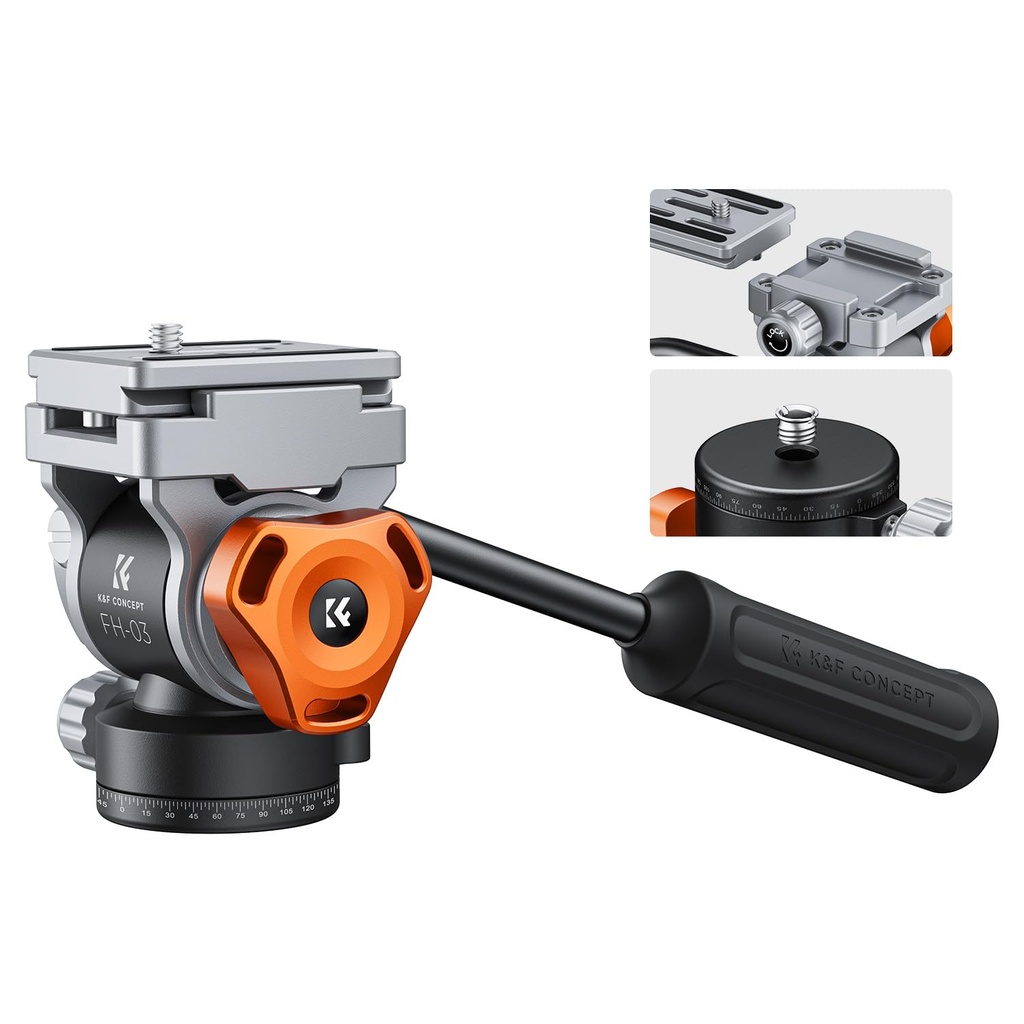 K&F CONCEPT Tripod Fluid Head with Flexible 360Ã‚Â° Pan & +90Ã‚Â°/-90Ã‚Â° Tilt, Arca Swiss
