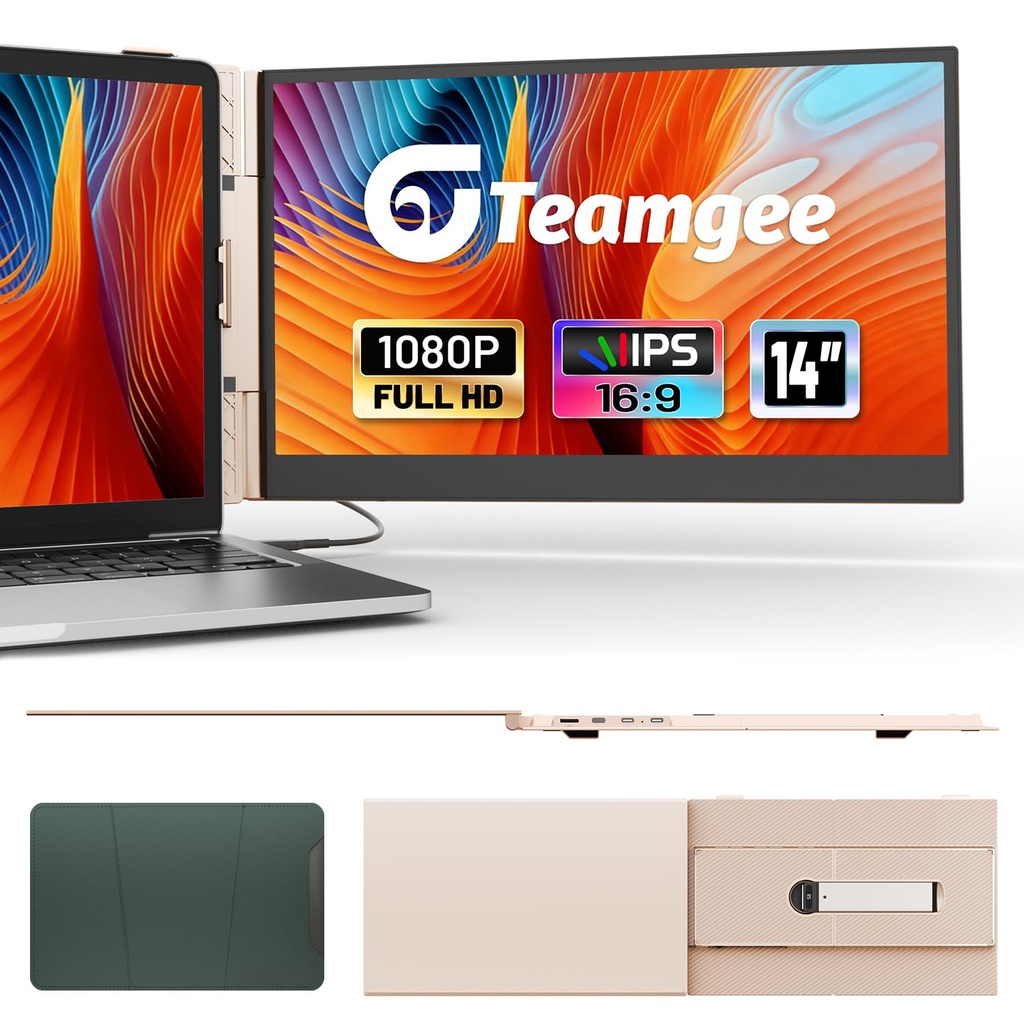 Teamgee 14.1" laptop screen extender FHD 1080P Rose Gold Portable Monitor, Ultra-Thin & Light