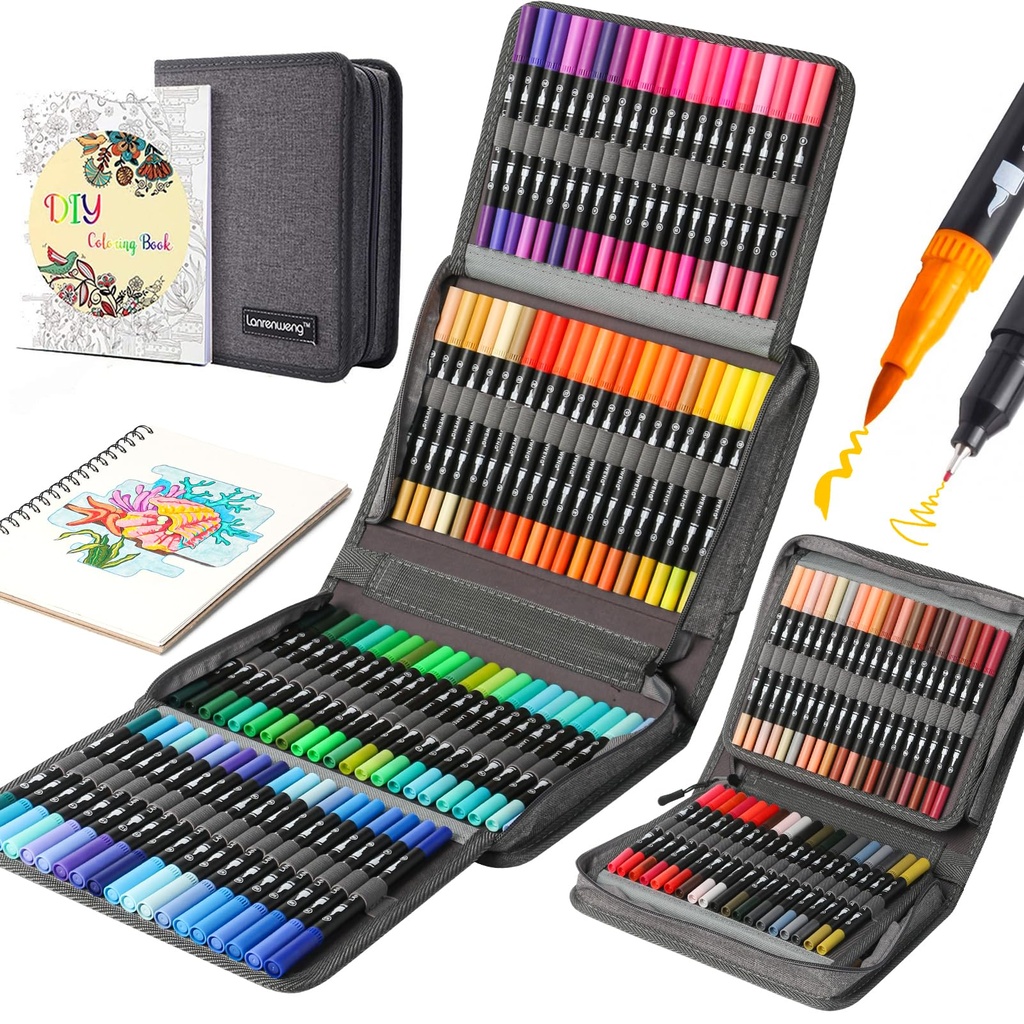 120 Colors Dual Tip Colouring Pens Brush Pens Fineliners Art Markers, Watercolor Marker and