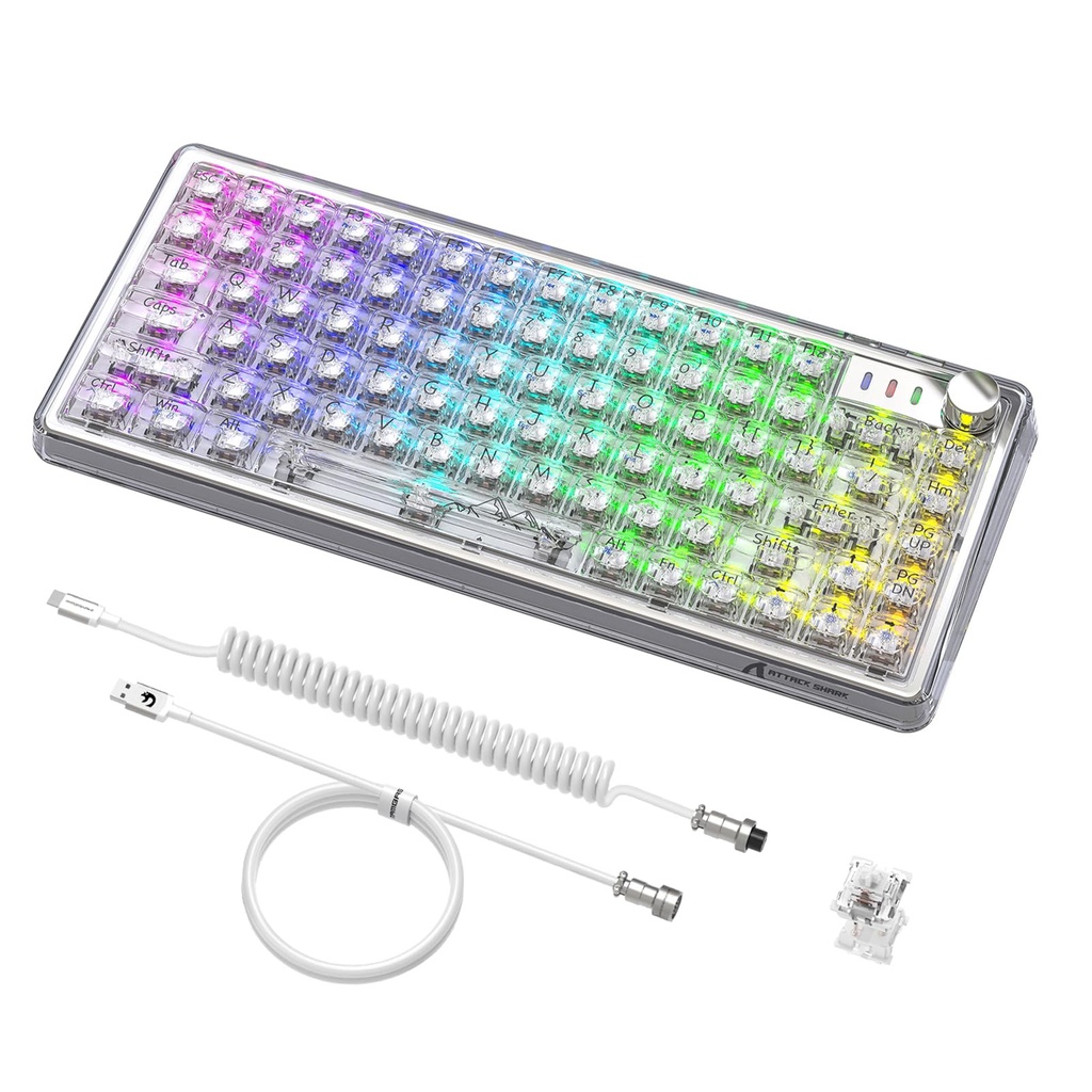 ATTACK SHARK X75 Transparent Gasket Hot Swappable Mechanical Keyboard, 82 Keys Outemu Switc