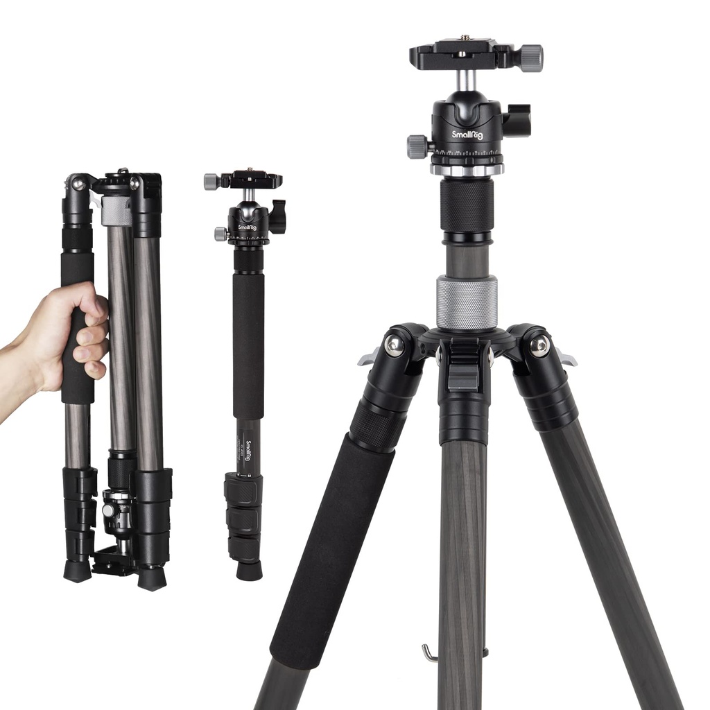 SMALLRIG 62" Carbon Fiber Camera Tripod, AP-20 Lightweight Travel Tripod Monopod with Cente