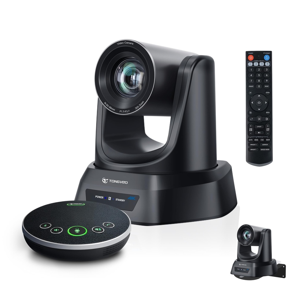 TONGVEO 4K AI Auto Tracking PTZ Conference Camera System with Bluetooth Speakerphone & Microphone