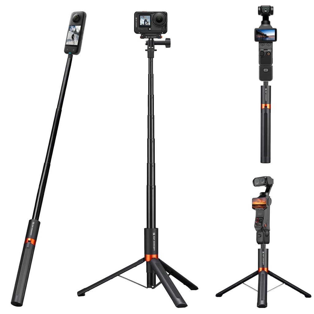 K&F CONCEPT 66"/168cm Invisible Selfie Stick Tripod Adjustable Handle Grip Compatible with