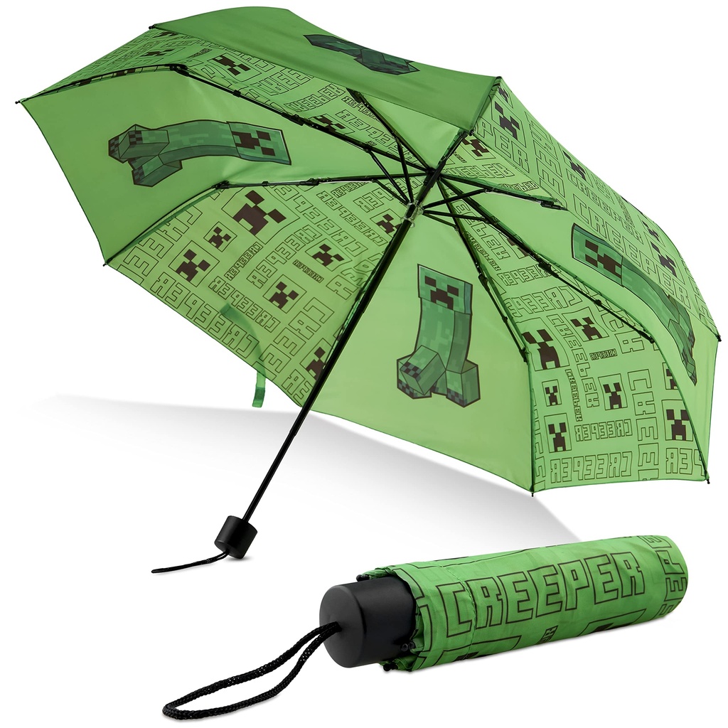 Minecraft Telescopic Umbrella - Folding Umbrella Lightweight for Travel School (Green)