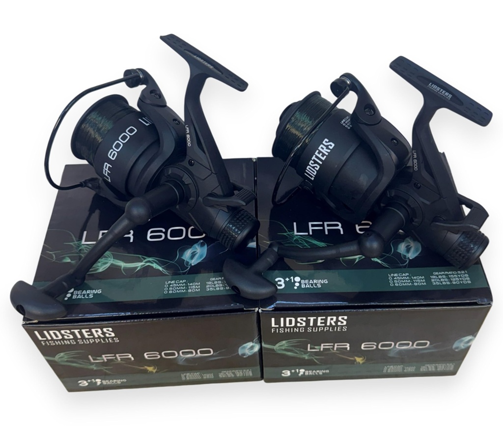 2 x Lidsters LFR 6000 Carp Fishing Reel 3+1BB Free runner Black Preloaded 18lbs