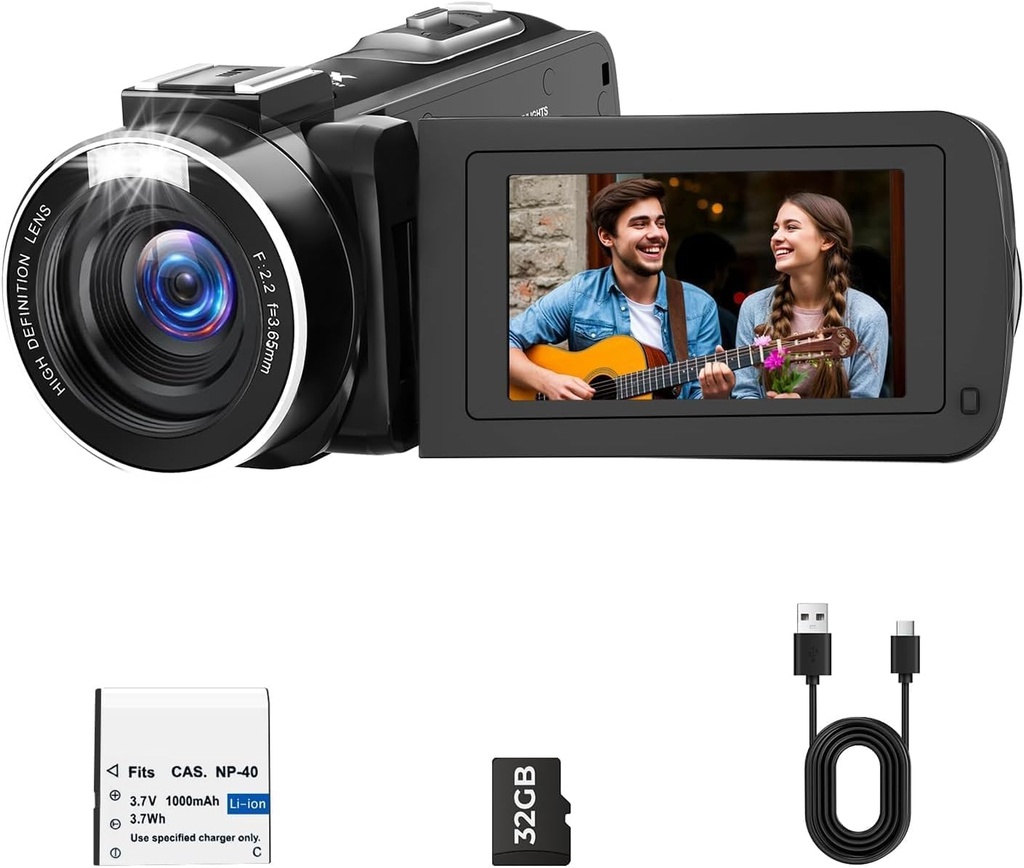 Camcorder Video Camera 2.7K for YouTube Cam Corder 48MP 18X Digital Zoom Video Recorder wit