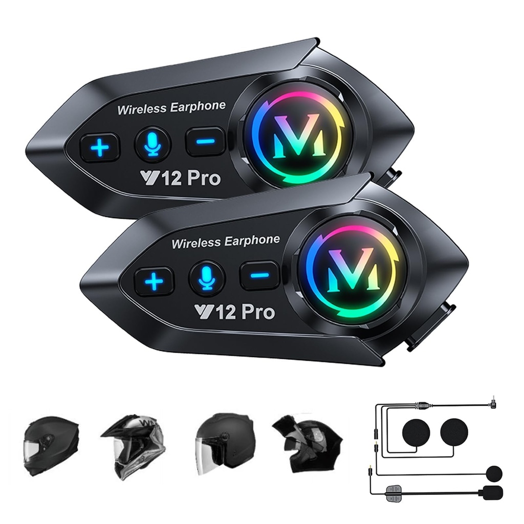 Wireless Motorcycle Intercom 2 Pack Helmet Bluetooth Headset with Mic IP56 Waterproof Motor