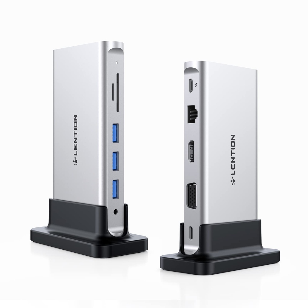 LENTION USB C Docking Station with 100W PD 4K HDMI/DisplayPort VGA Ethernet Card Reader USB