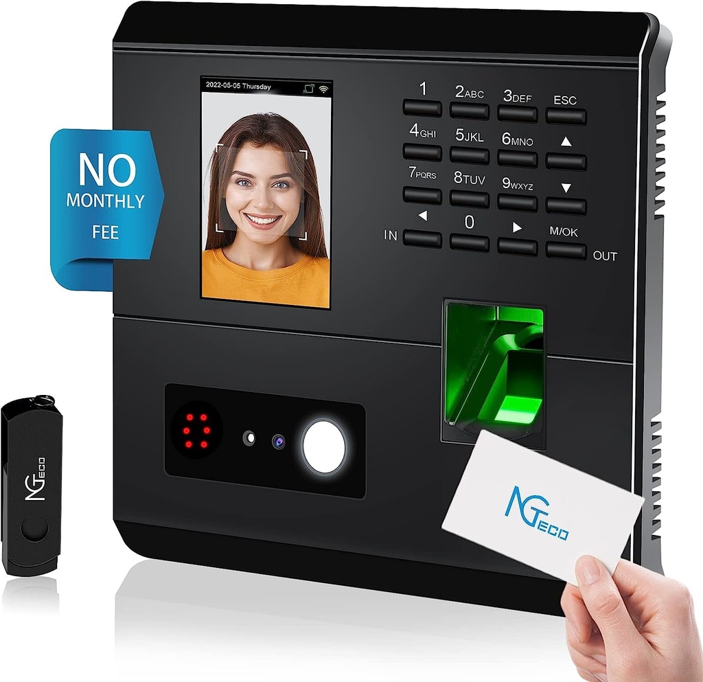 NGTeco Clock in Machine for Employees Time Attendance MachineWith Face, Fingerprint, RFID 