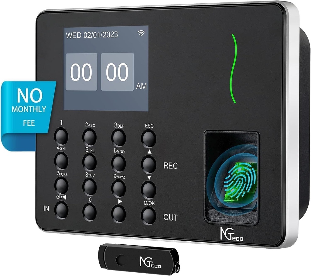NGTeco Biometric Fingerprint clocking in machine for Small Business WiFi Time Card Machine