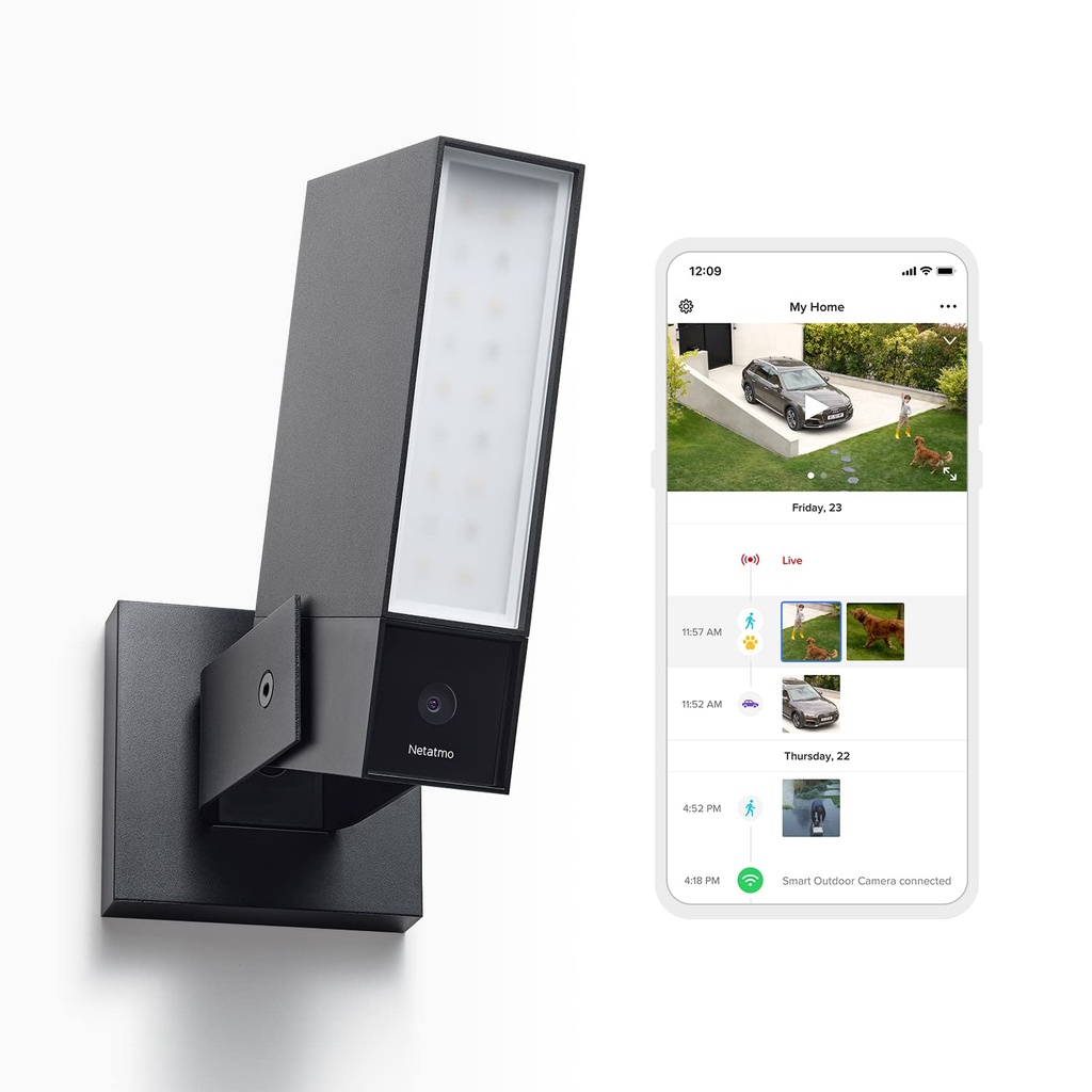 Netatmo Smart Connected Outdoor Surveillance Camera with 12W Integrated Lighting, People/Ani