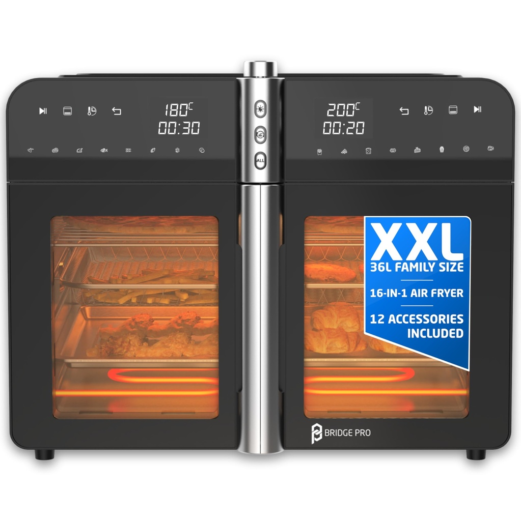 Bridge Pro 36 Litre Air Fryer Oven with French Doors and Accessories - XXL Air Fryer Dual Z