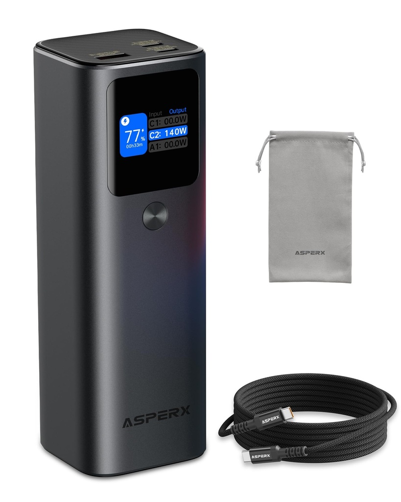 ASPERX 162.5W Laptop Power Bank, 27600mAh Aluminum Portable Charger - PD3.1 Fast Charging 
