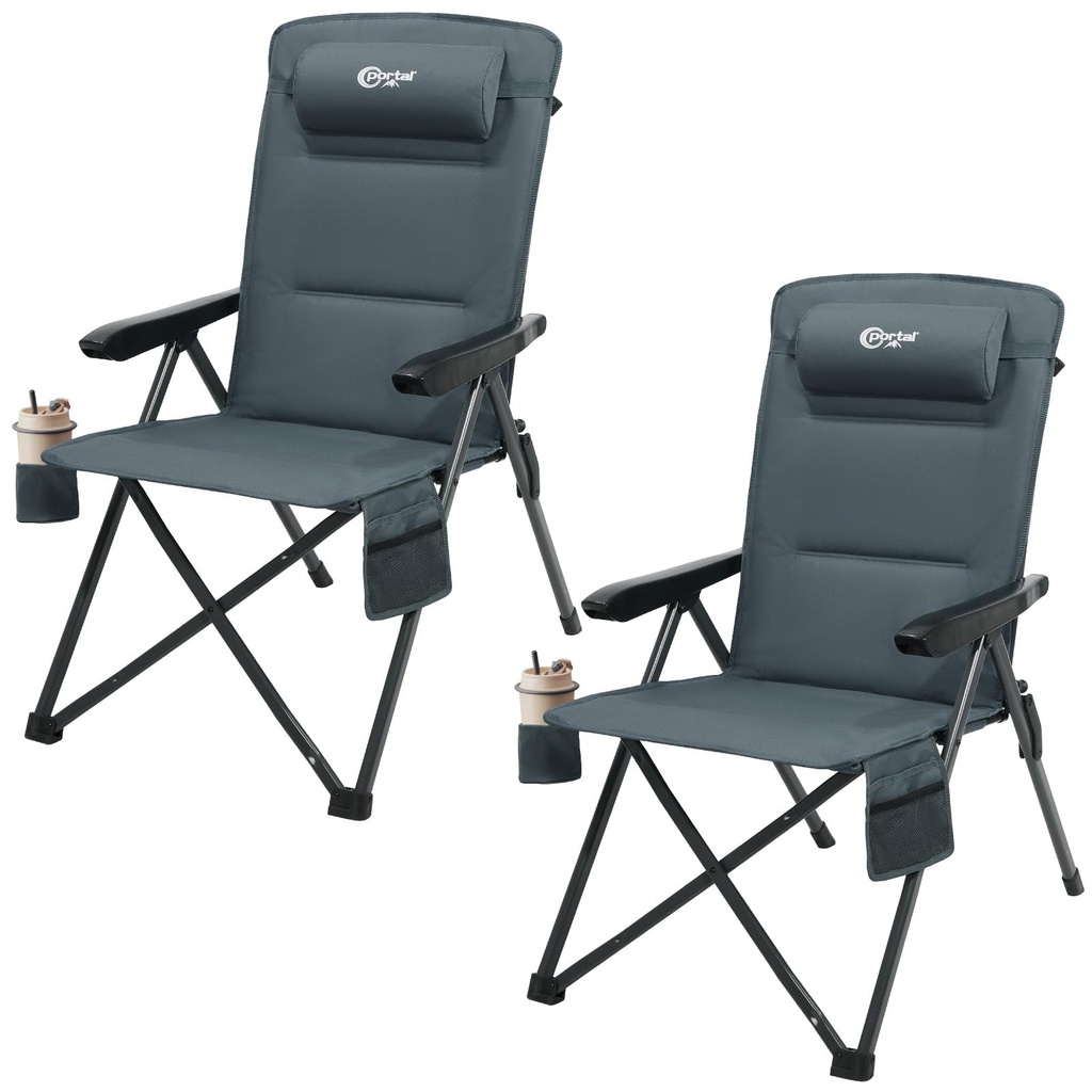 Portal Reclining Camping Chairs for Adults Set of 2 Heavy Duty High Back Luxury Padded Fold