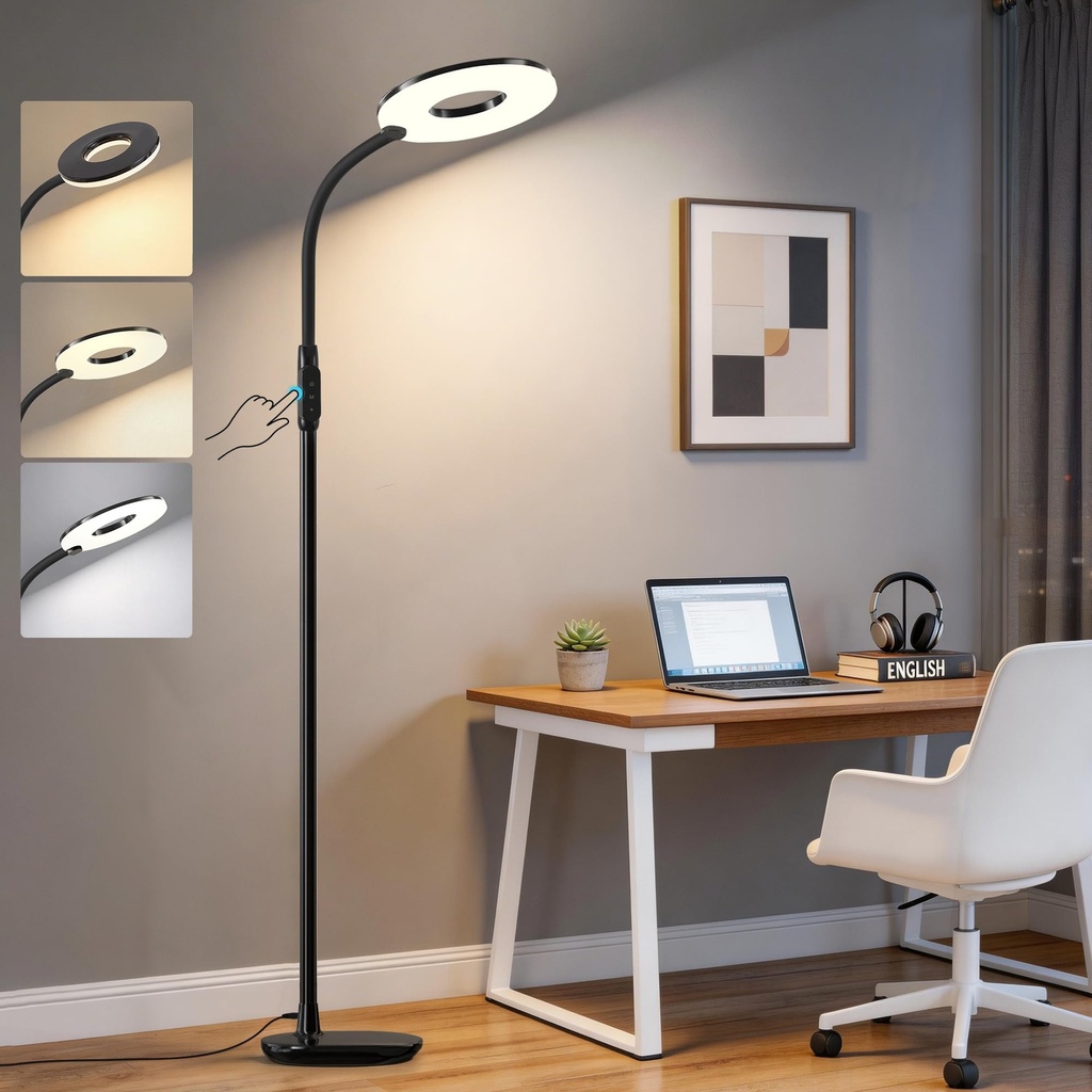 GyroVu LED Floor Lamp, 70'' Bright Reading Floor Lamps for Living Room, Dimmable & Adjustab