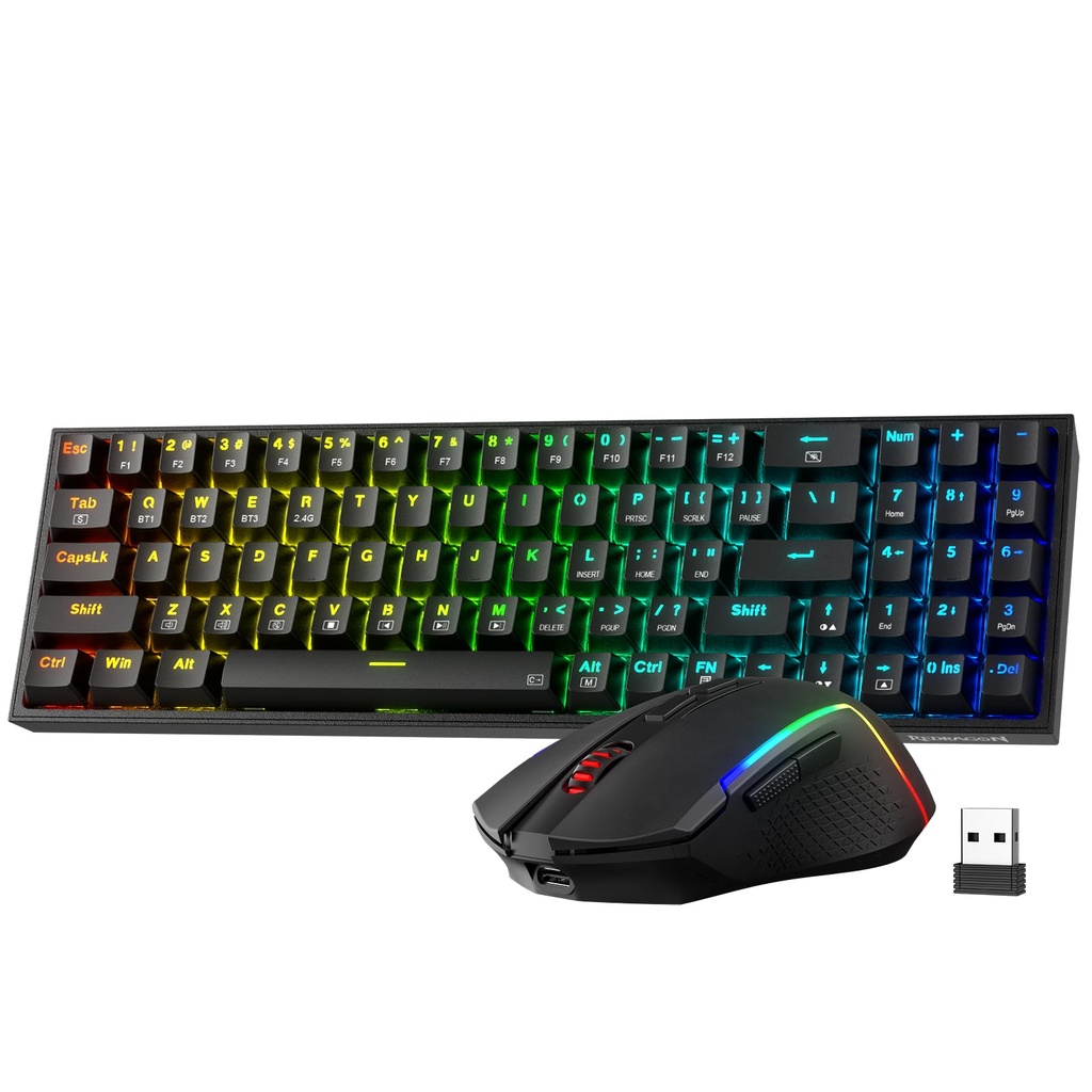 Redragon BS136 Gaming Keyboard & Mouse Combo, 75% K628 Tri-Mode Wireless RGB Mechanical Key