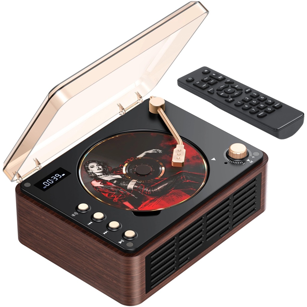 POFOTO Portable CD Player with Bluetooth 5.3, Rechargeable, Bluetooth Speaker, LCD Display,