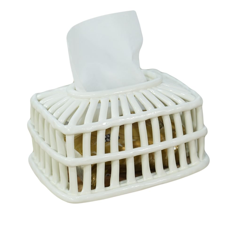 SYNWISH Stylish Square Tissue Box Cover, Hand Woven Ceramic Tissue Holder, Cube Box Organiz