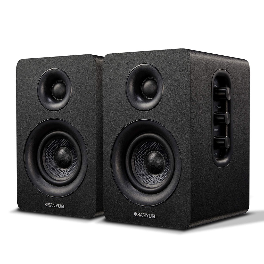 Sanyun SW208 3" Active Bluetooth 5.0 Bookshelf Speakers - 60W Carbon Fiber Speaker Unit - B