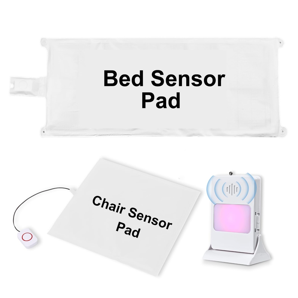 Bed Alarm for Elderly Adults & Chair Alarm Set with Sensor Pad - Fall Prevention System for
