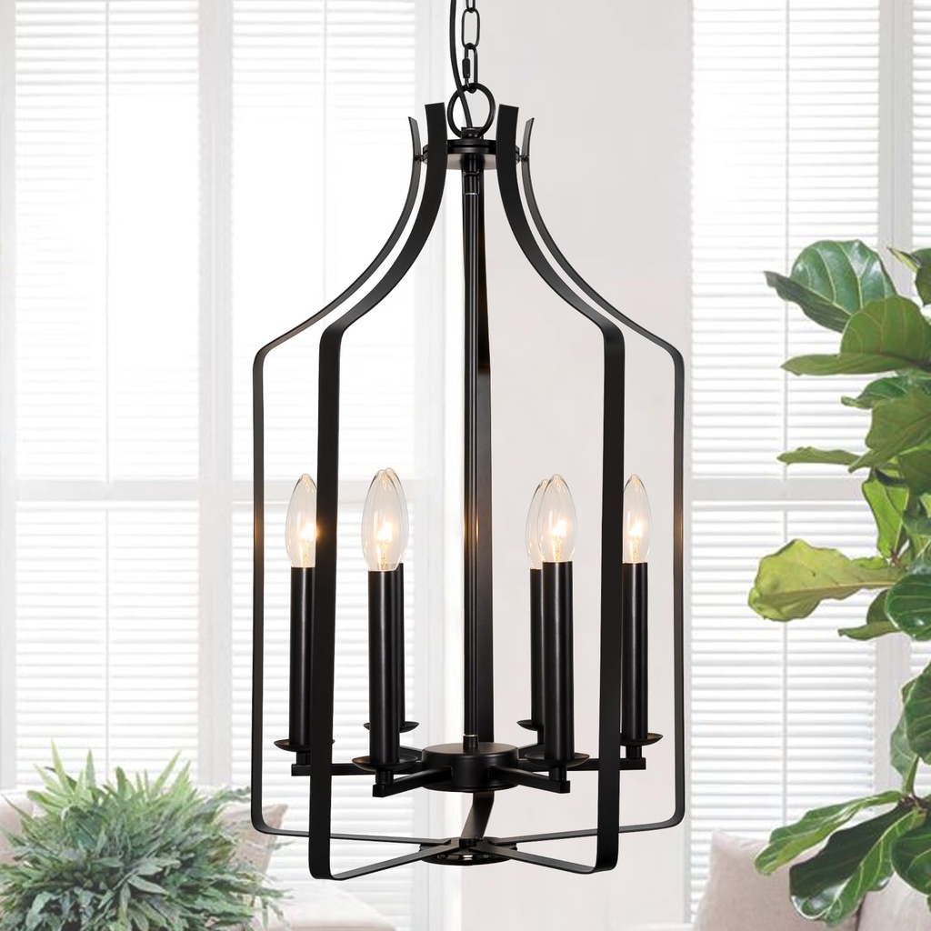 Rviezza Black Chandelier Modern Ceiling Lights, 6 Lights Pendant Light Fixture with E14 
