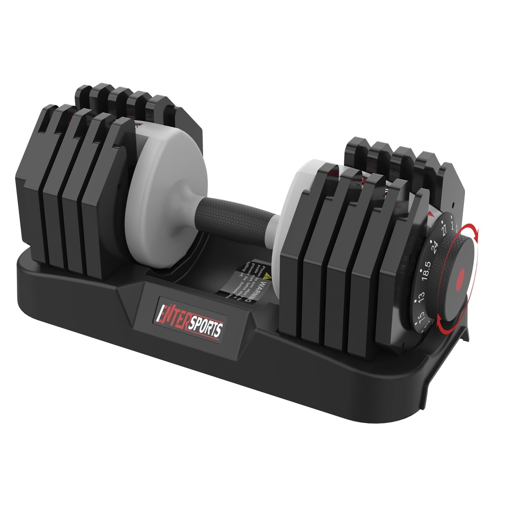 EnterSports 27kg Adjustable Dumbbells, 10 Dumbbell Weights Levels(2-27kg) for Space-Saving,
