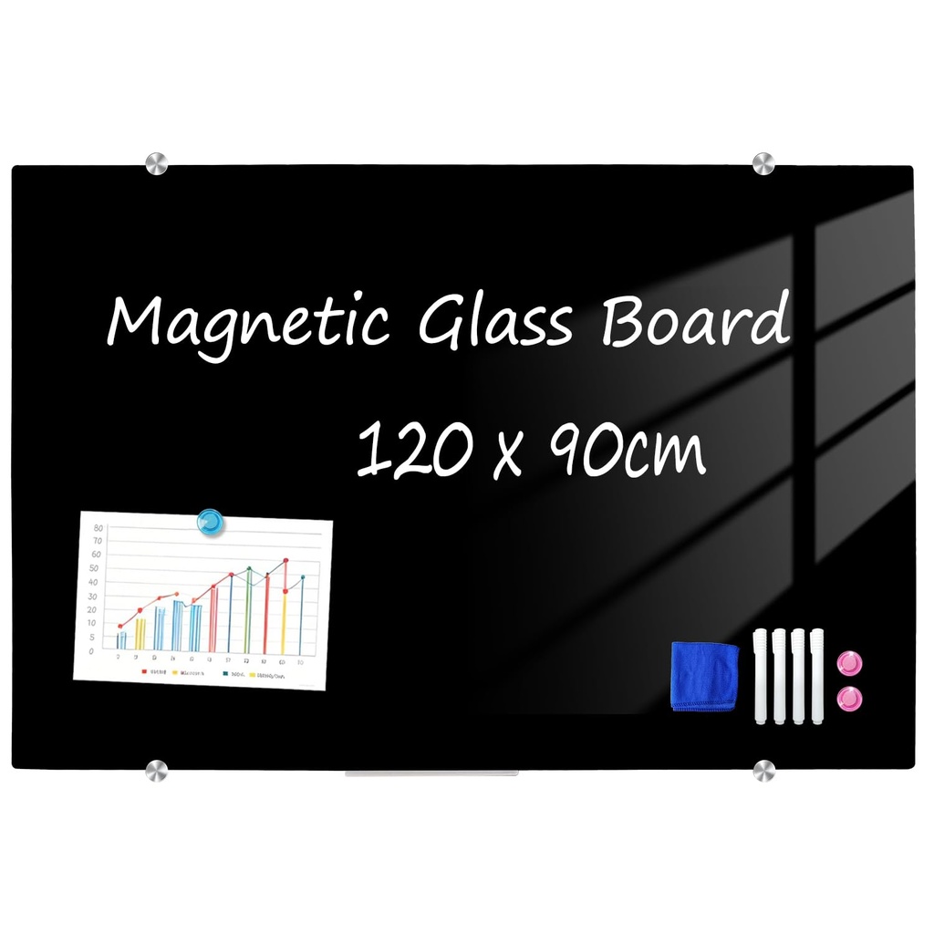 XIWODE Magnetic Black Glass Dry Erase Whiteboard, Frameless Glass Dry Erase Board, 90 x 120