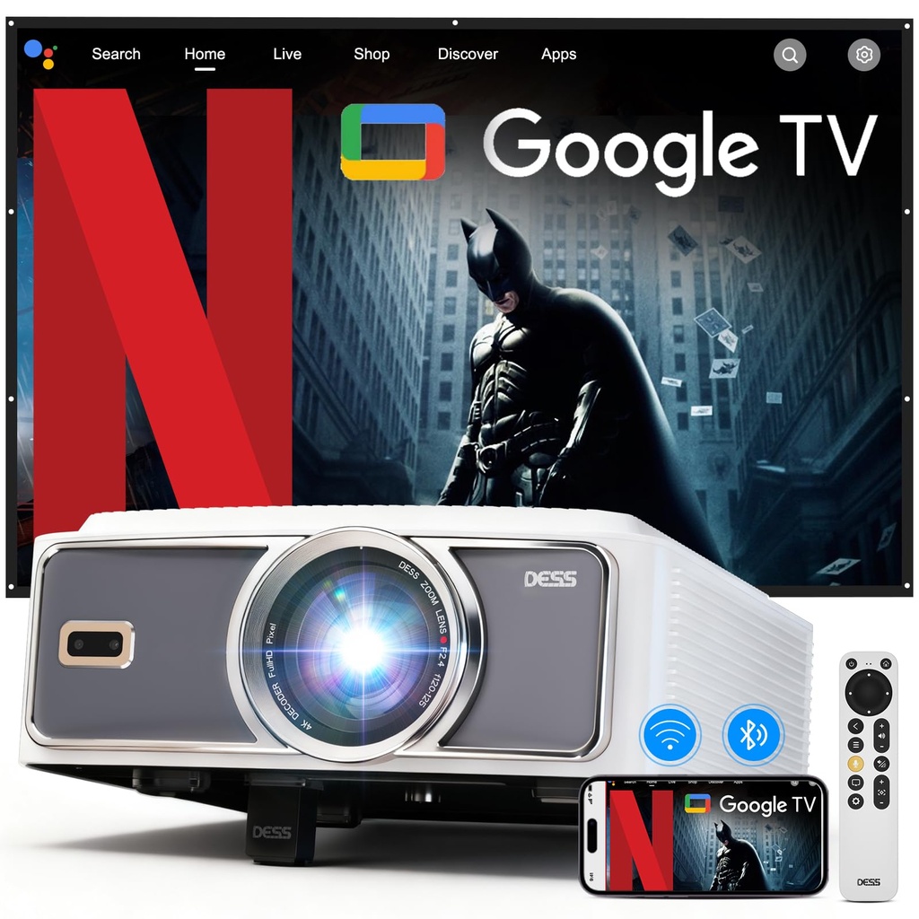 Smart 4K Projector with Official Google TV, 2200 ANSI Lumens Day-use Movie Projector, Auto