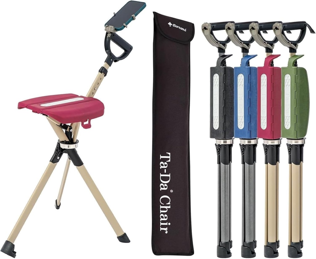 Ta-Da Chair Series 2 PRO - Walking Stick with Seat, Lightweight Aluminium Pole Frame 