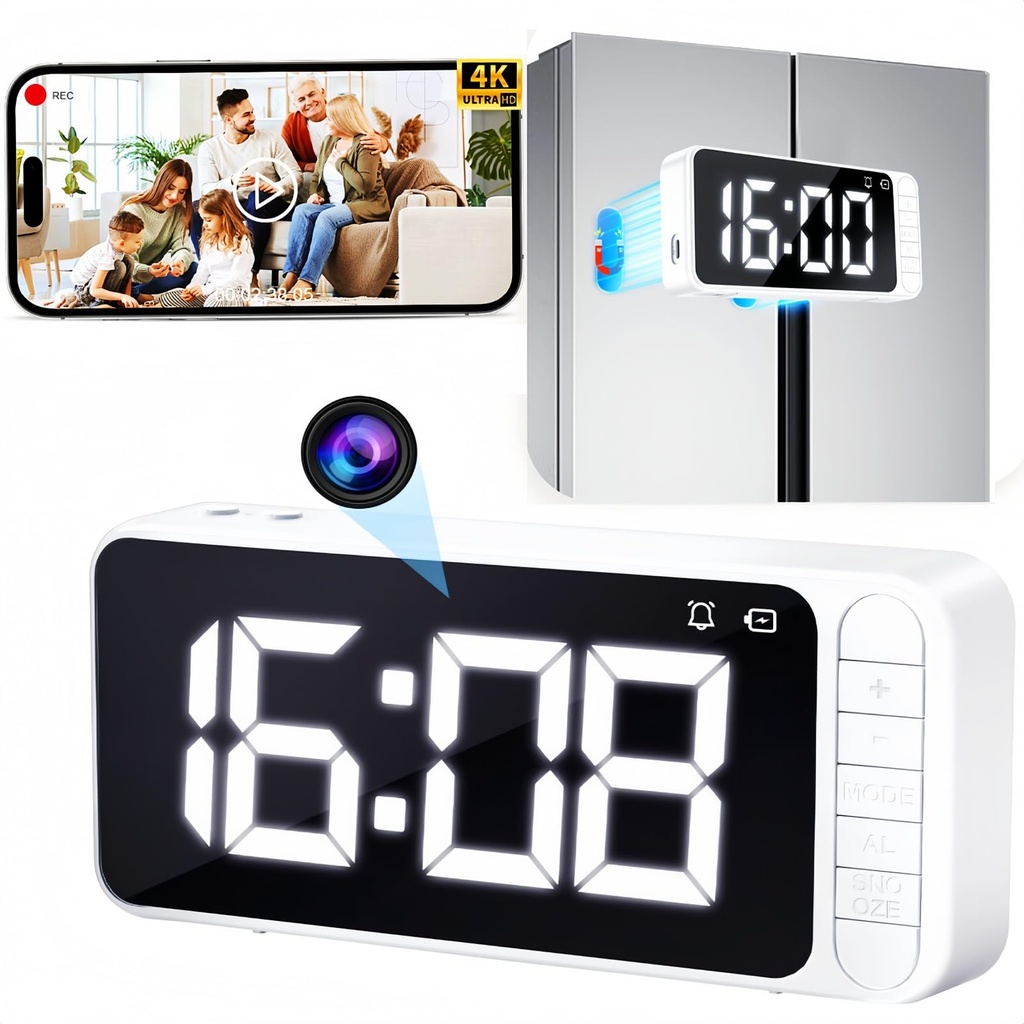 Wenzhuo HD Hidden Camera Clock-Supports Wireless WiFi 4K 1080P mini Nanny Camera-with Autom