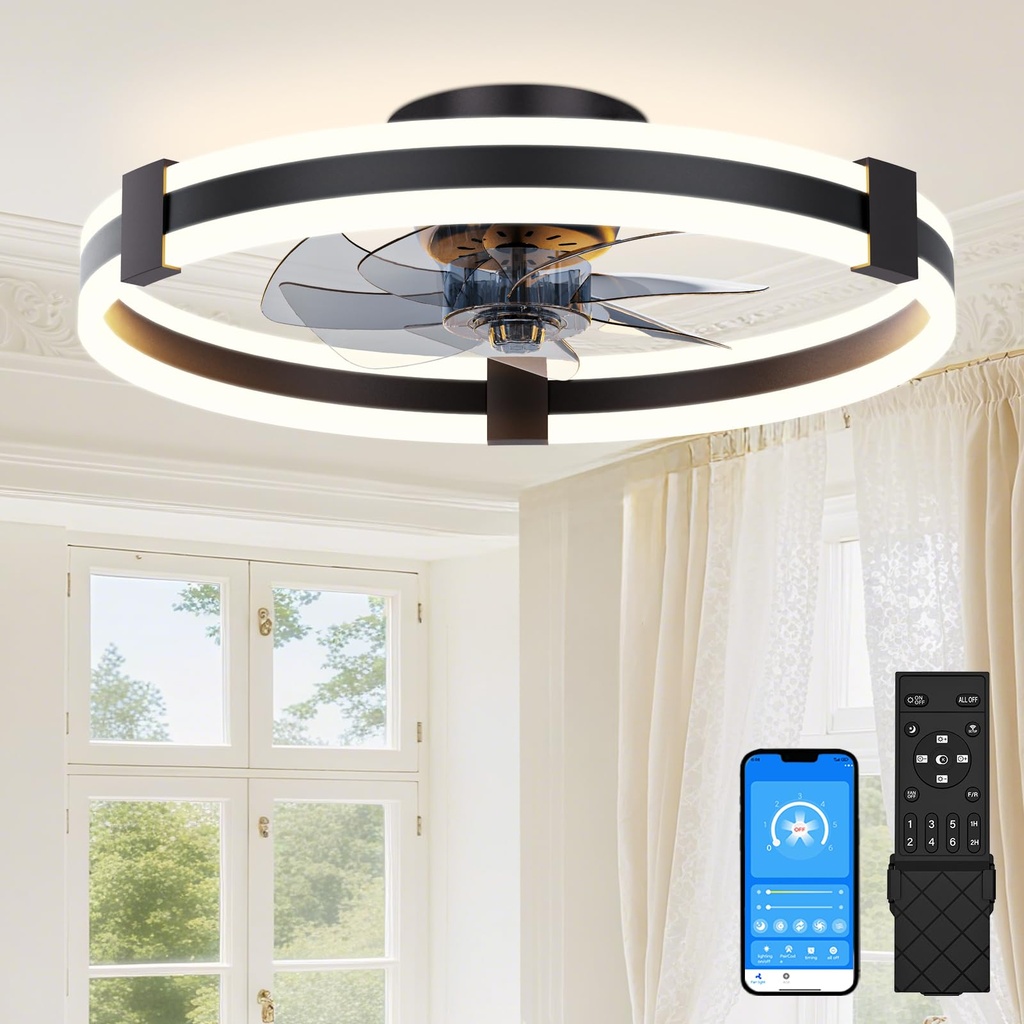 SUNKENET Ceiling Fans with Lights and Remote, 50cm LED Ceiling Fan Light, 3000K-6500K Dimma