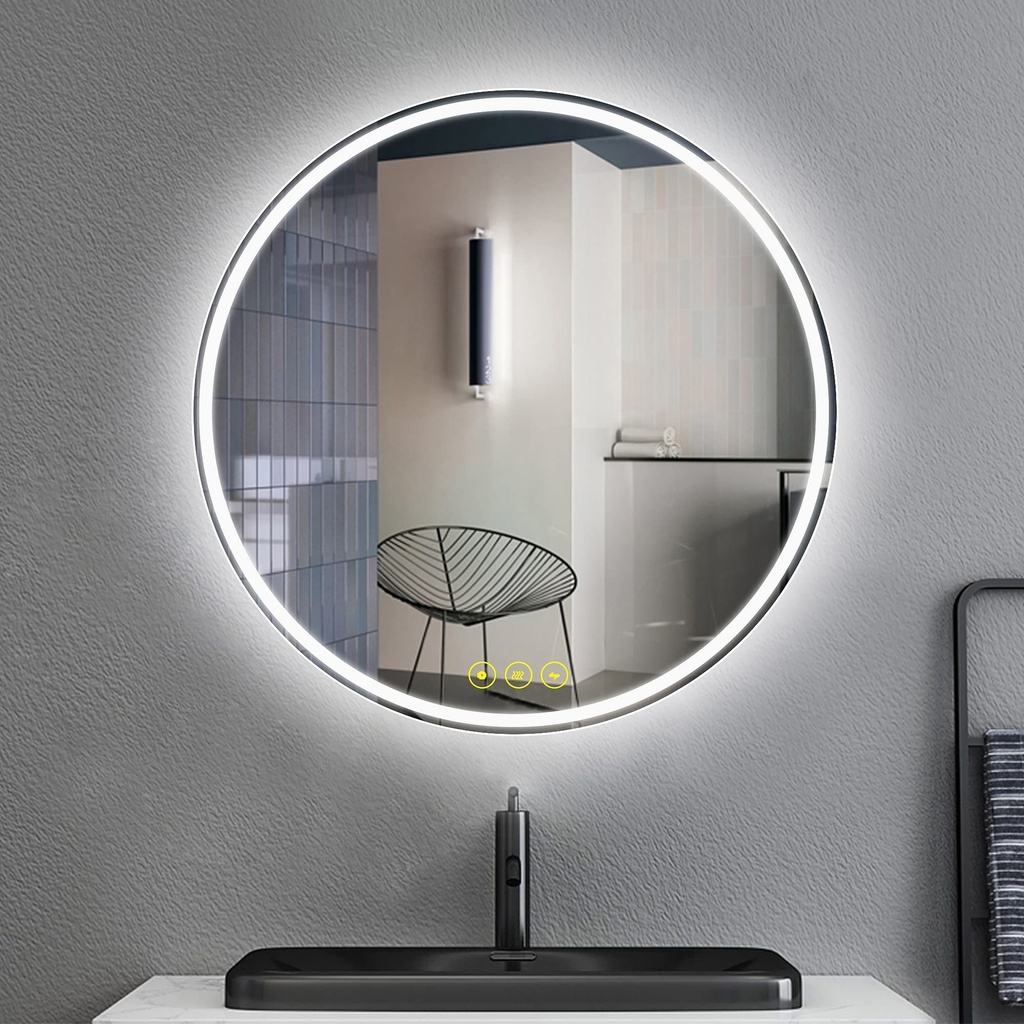 ICYWANG Bathroom LED Mirror Circular with Lights 60cm Illuminated Anti-Fog Backlit Light Up