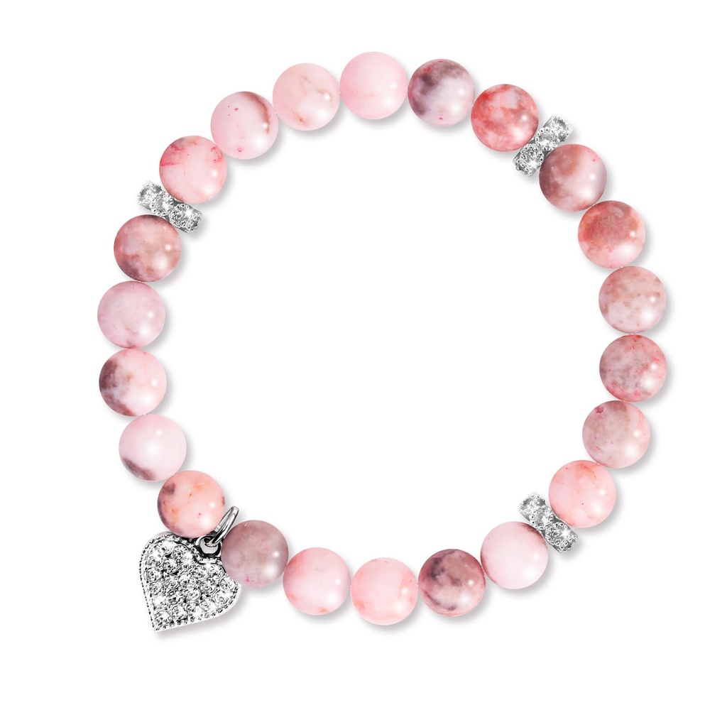 AULEEP Pink Crystal Beaded Bracelet for Women, MotherÃ¢Â€Â™s Day Birthday Gifts, 8mm Inspir
