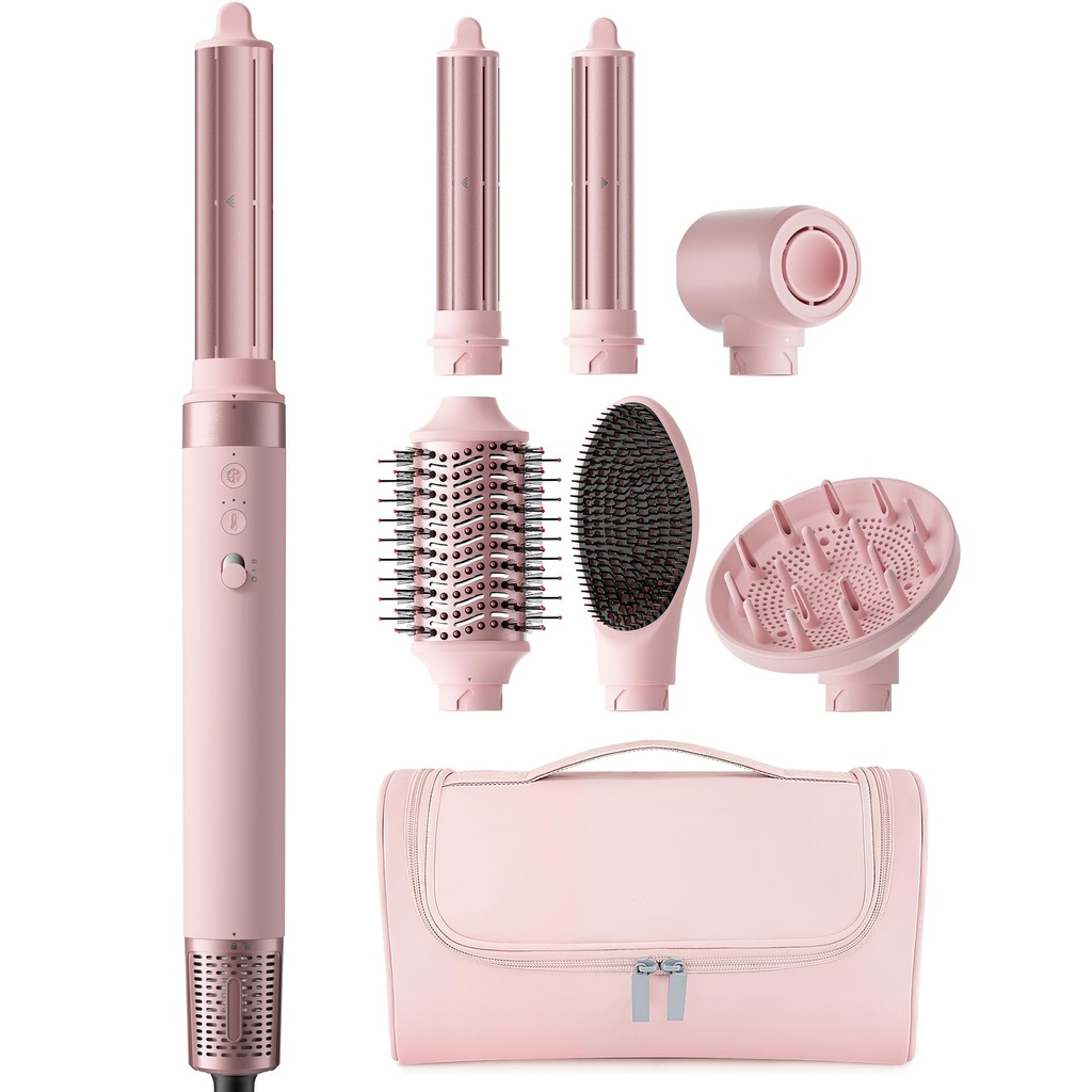 MESCOMB 6-in-1 Air Styler - Hair Dryer Brush with Auto-Wrap Curlers, Diffuser, Volumising B