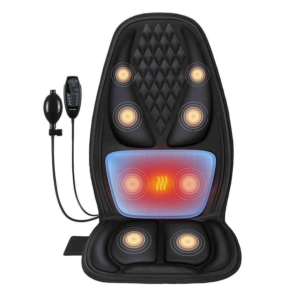 Comerelax Back Massager for Chair,Seat Massager with 8 Vibrating Motors and 2 Heat Levels,C