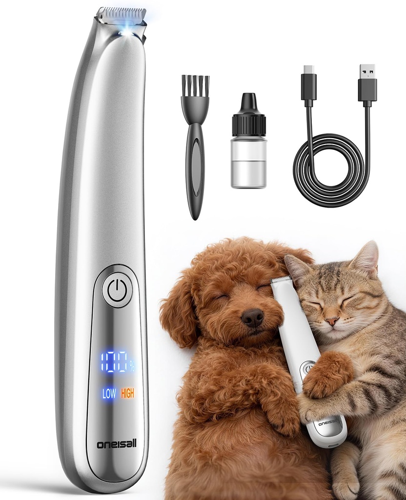 oneisall Upgraded Quiet Dog Paw Trimmer with 2-Speed