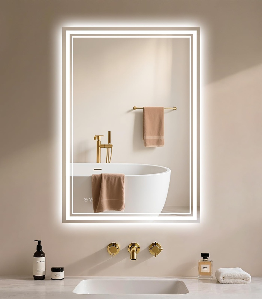 Archaluxe Bathroom Mirror with LED Light: 450x600mm Illuminated Wall Mounted Smart Mirror w