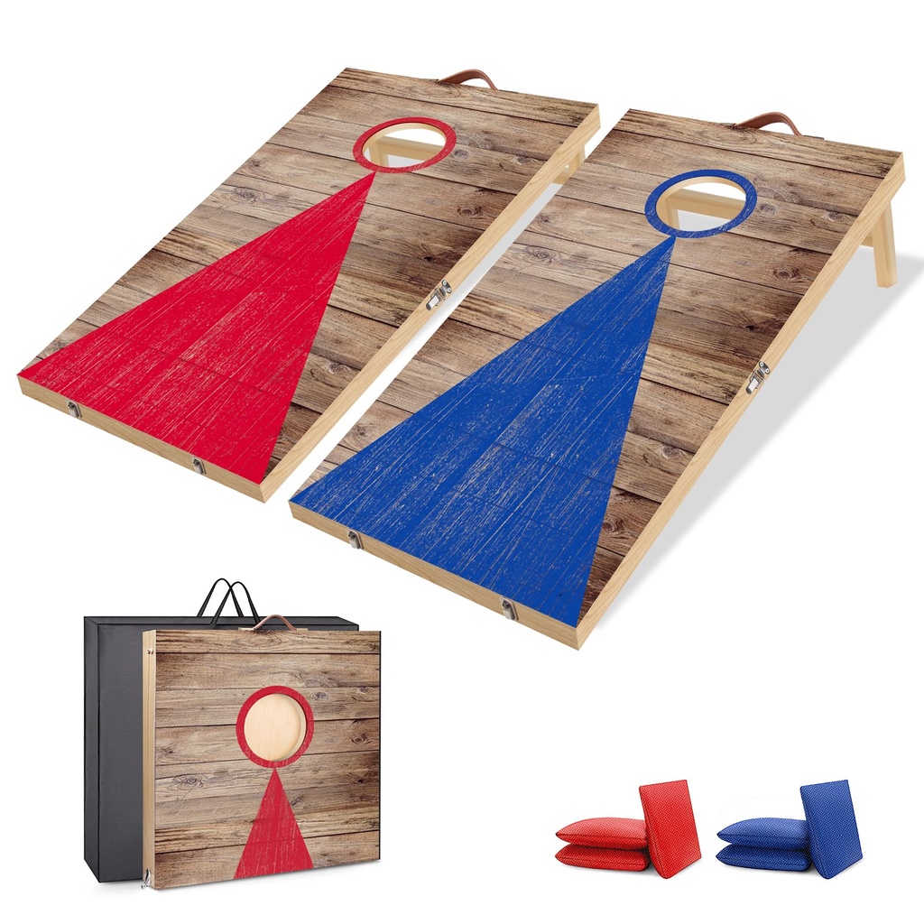 NZQXJXZ Cornhole Game Set, 2 ft x 1.3 ft Solid Wood Premium Corn Hole Boards with 6 Bean Ba