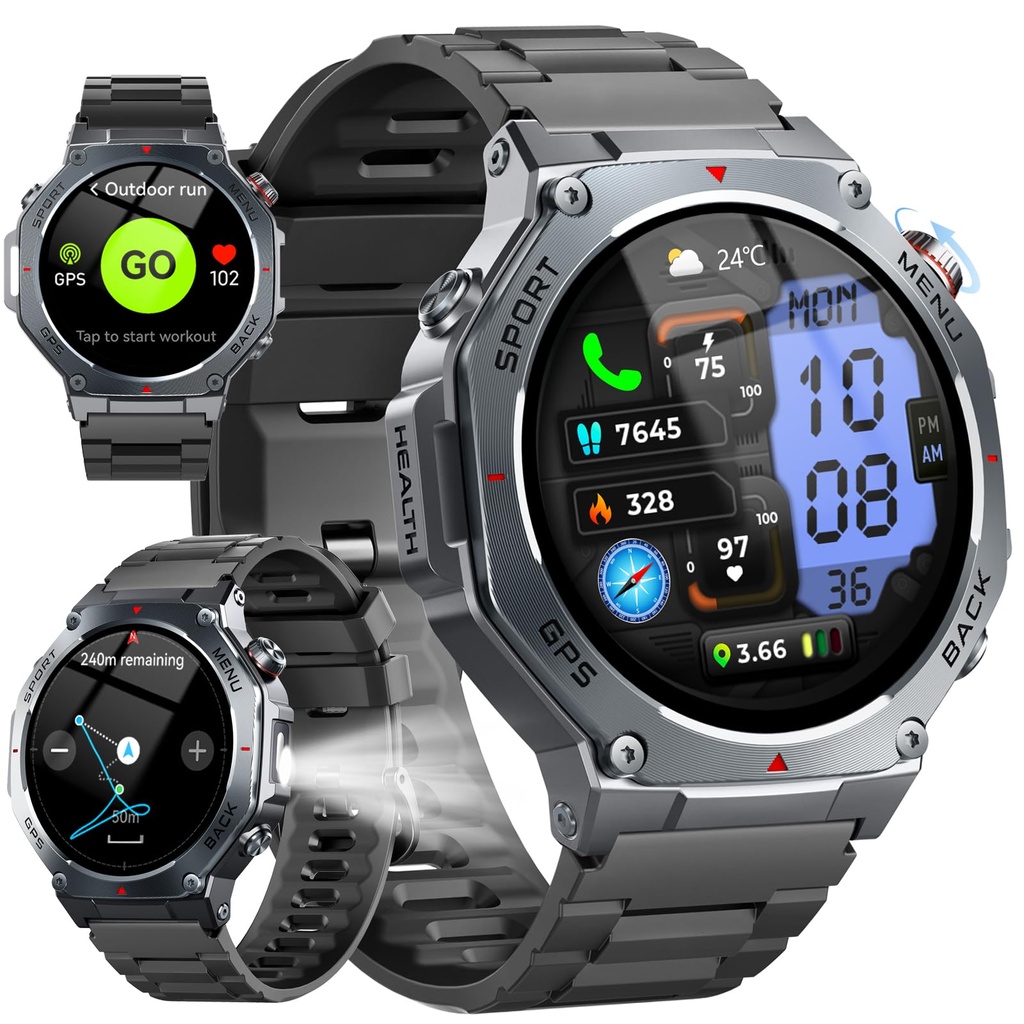 GPS Smart Watch for Men, 1.43" AMOLED Military Fitness Watch, Smartwatch with 5ATM Waterpro