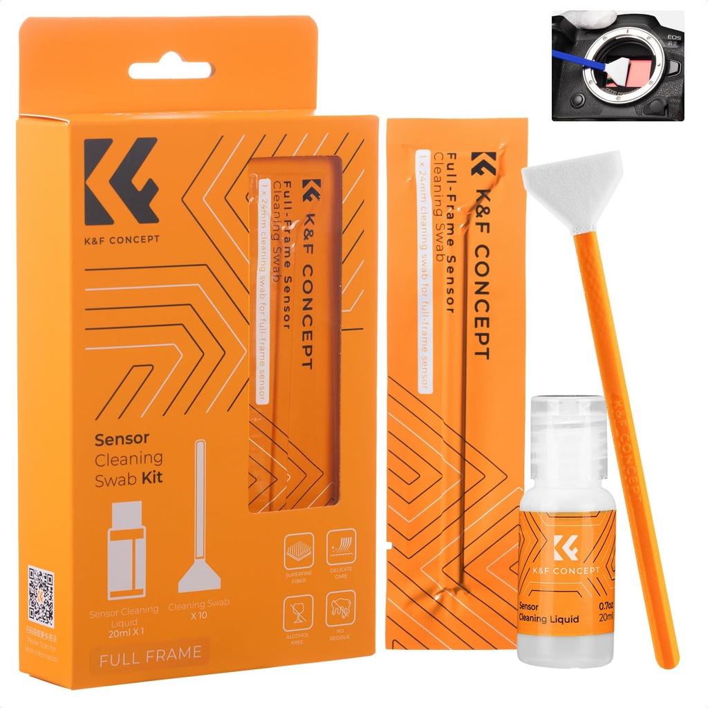 K&F CONCEPT 24mm Full Frame Sensor Cleaning Swab*10 + 20ml Sensor Cleaner