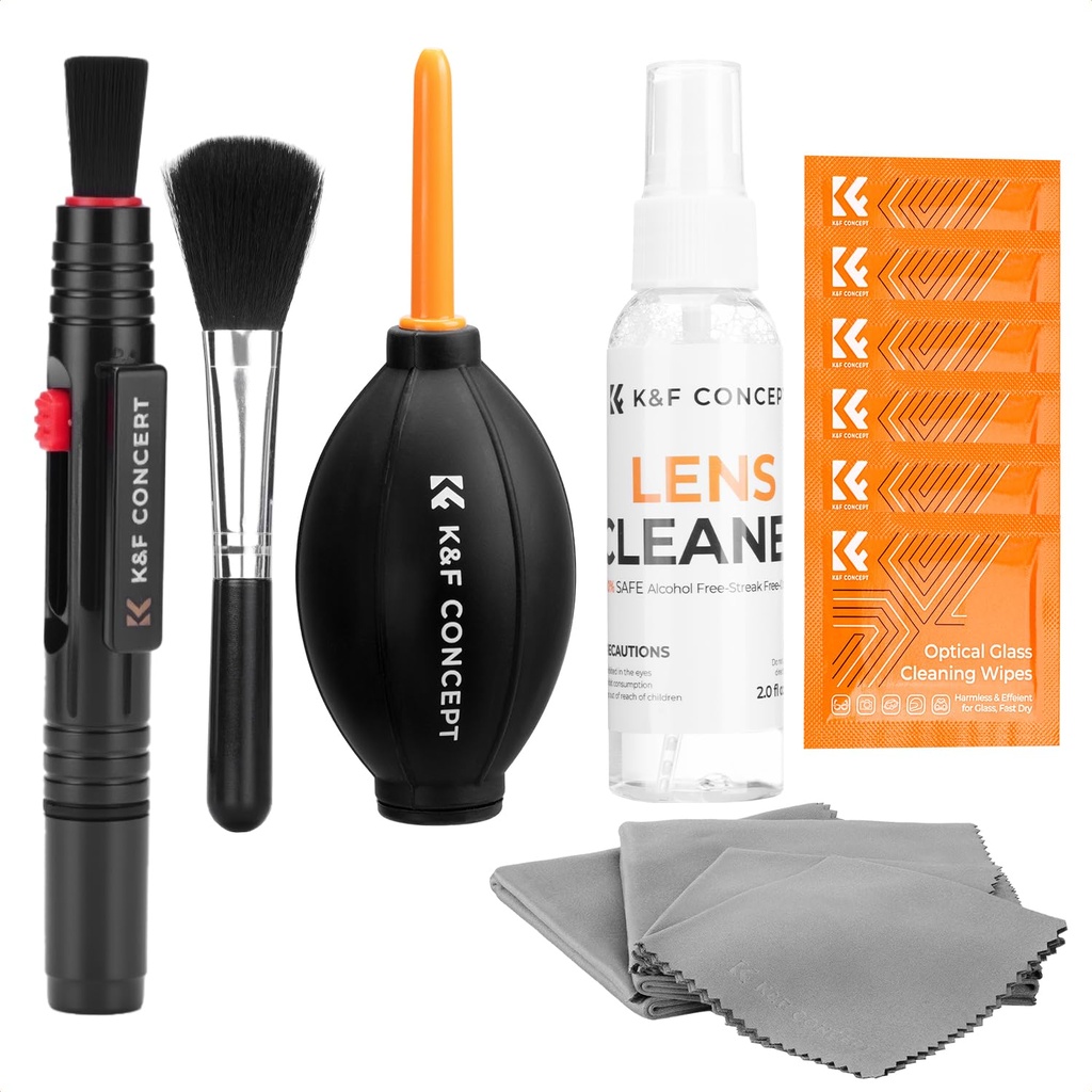 K&F CONCEPT 15-in-1 Camera Lens Cleaning Kit with Air Blowing, Wipes, Cloth