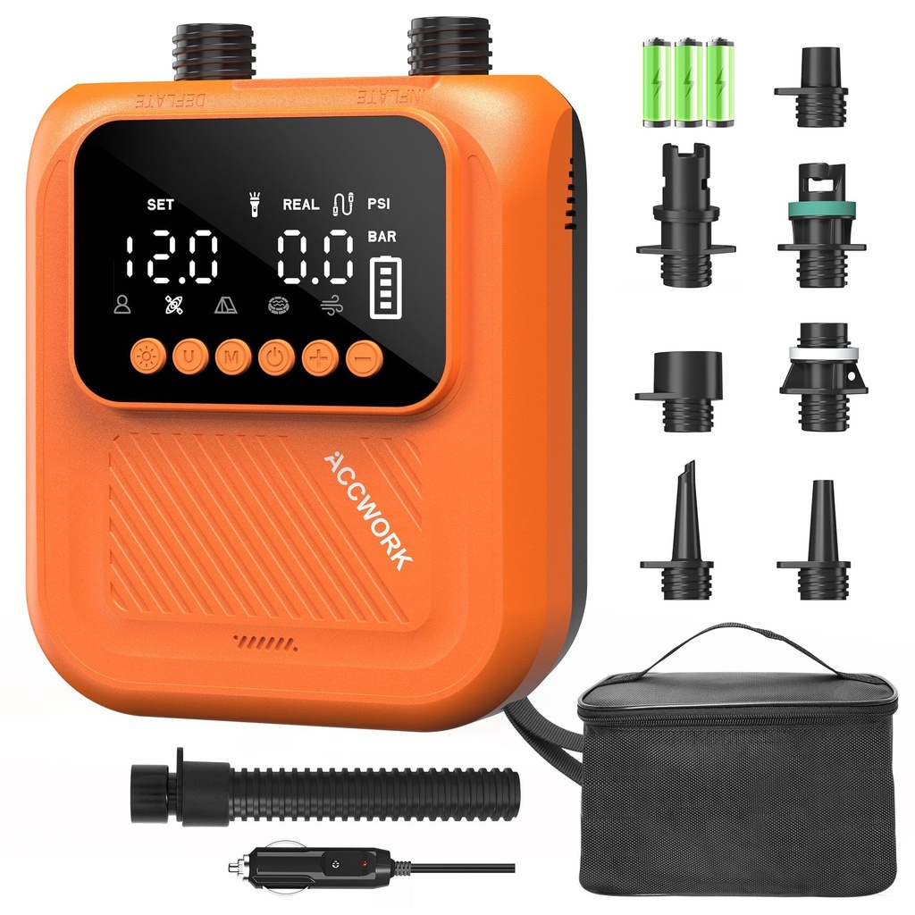 Accwork Electric SUP Pump 20PSI, 13500mAh Rechargeable Paddle Board Pump with 5 Modes, Dual