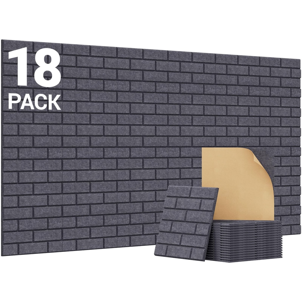 TONOR 18 Pack Acoustic Wall Panels Self-adhesive, 11.8"?Ã¹11.8"?Ã¹0.35" Brick Pattern Sound