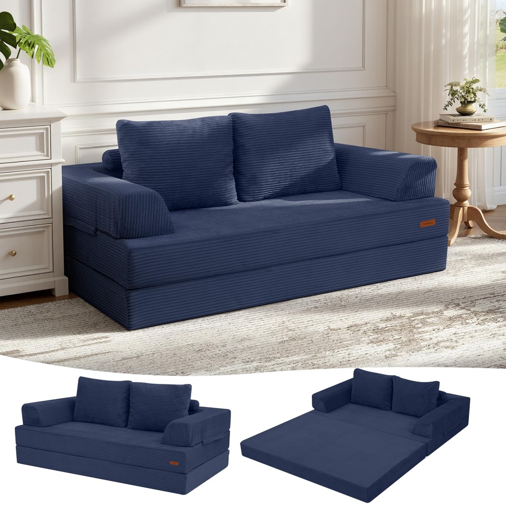 MeMoreCool Convertible Sofa Bed, Folding Floor Boneless Couch with Corduroy Cover, Fold Out