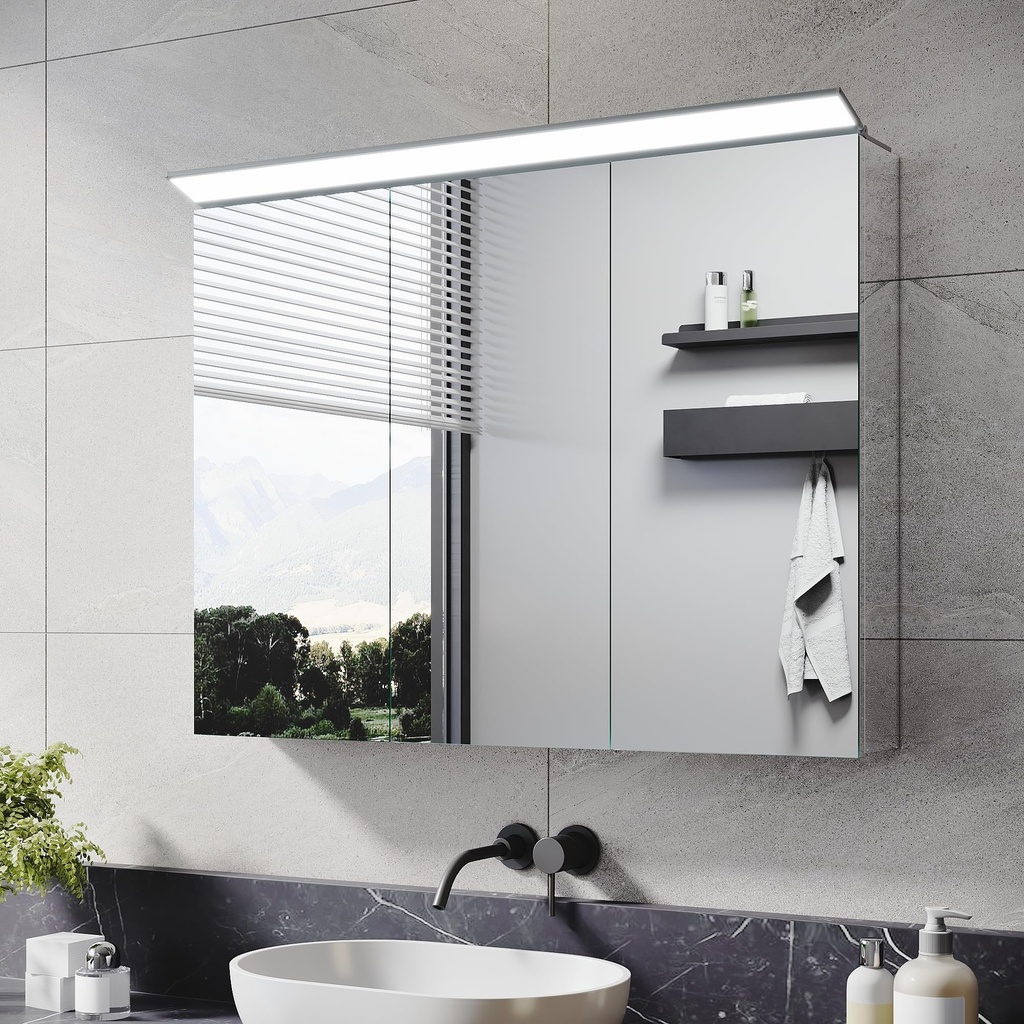 ELEGANT Bathroom Mirror Cabinet with LED Makeup Light, 800 x 600 mm